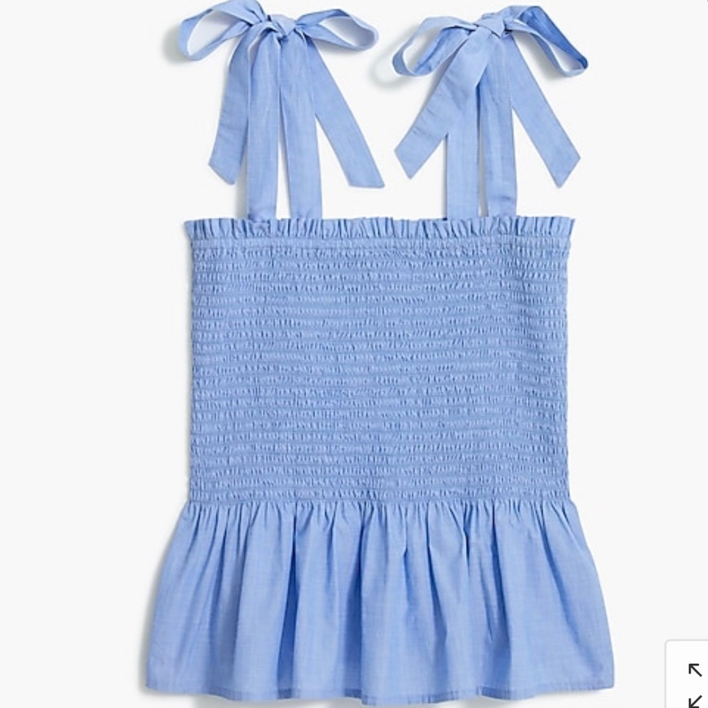 Blue smocked tie-shoulder tank top